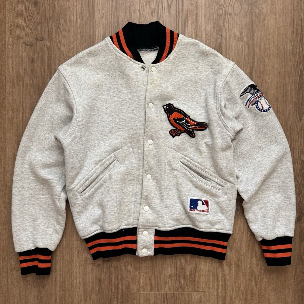 Vintage 90s Baltimore Orioles MLB Cotton Blend Bomber Jacket Ash Gray Size M